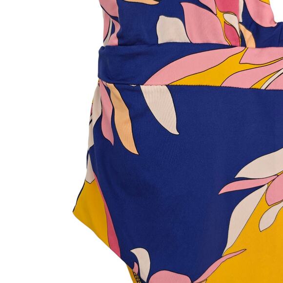 Trina Turk Breeze Floral Plunge Maillot One Piece Swimsuit Size 14 Colorful - Picture 4 of 12